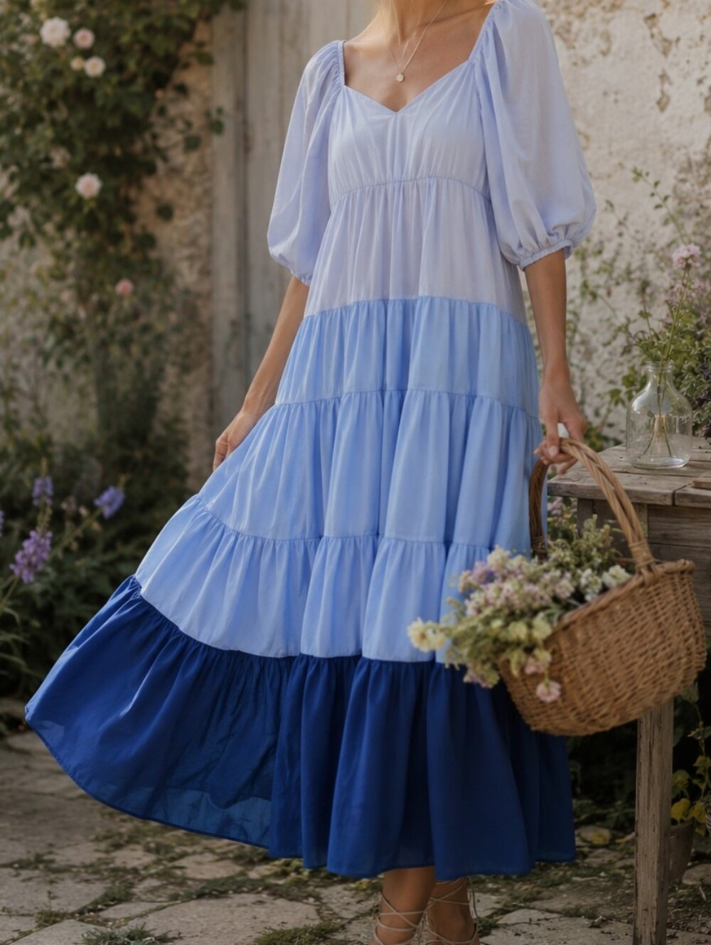 Jessakae Tiered Maxi Colorblock Whimsical Garden Party Luna Blue Dress